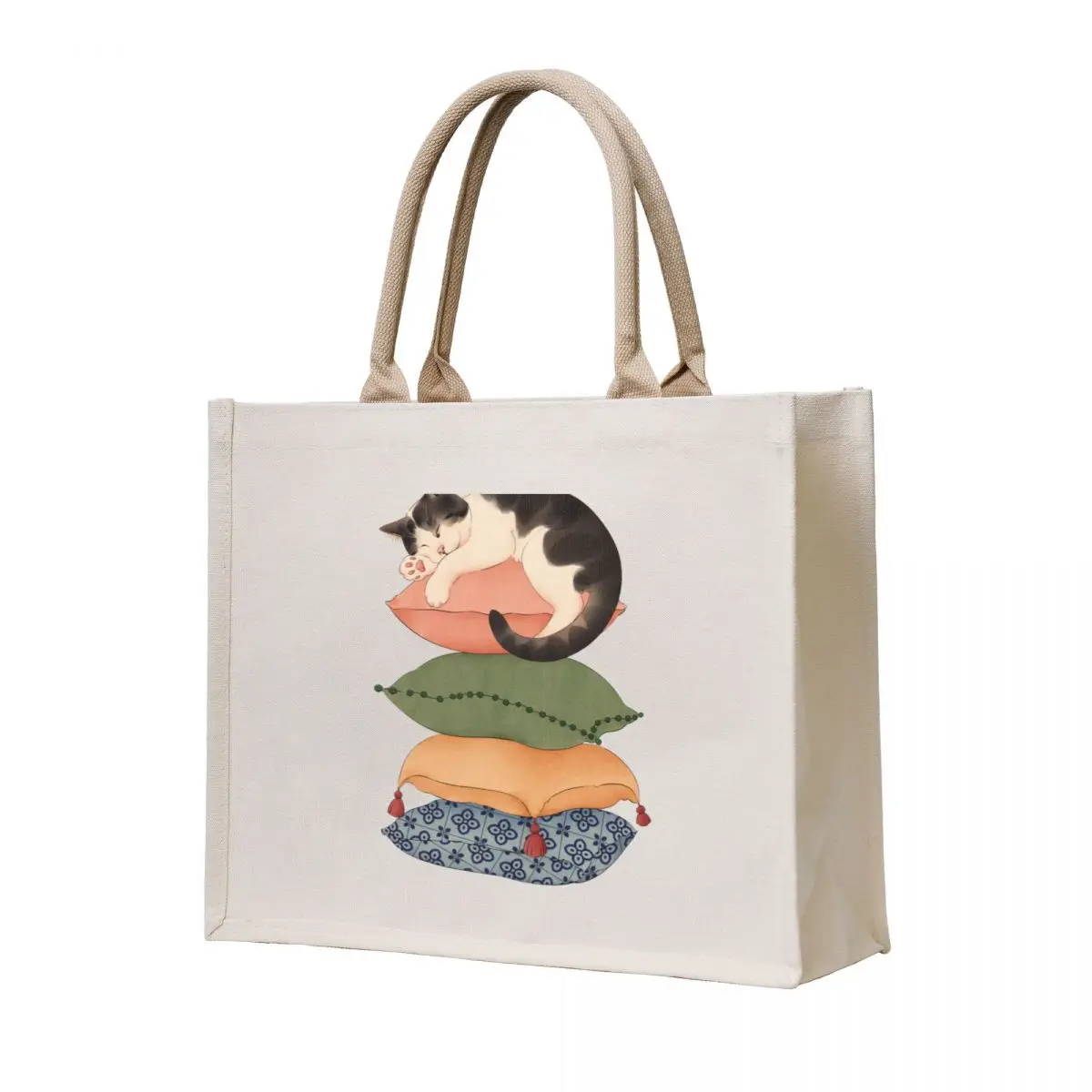

Cat Sleeps on Cushion Pile Tote Bag Lady bag tote bag men cute tote