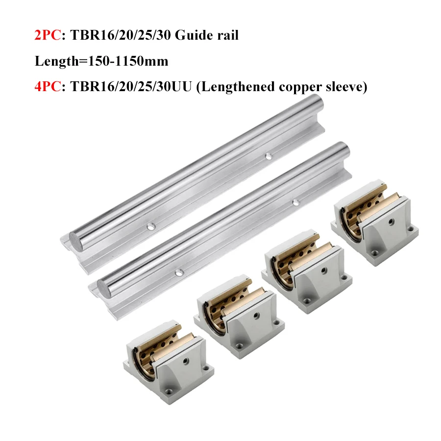 Linear Guide 2PCS TBR16 20 25 30 Length 150-1150mm 2PCS/4PCS TBR16-30UU Lengthened With Copper Sleeve Slider 3D Printer Parts