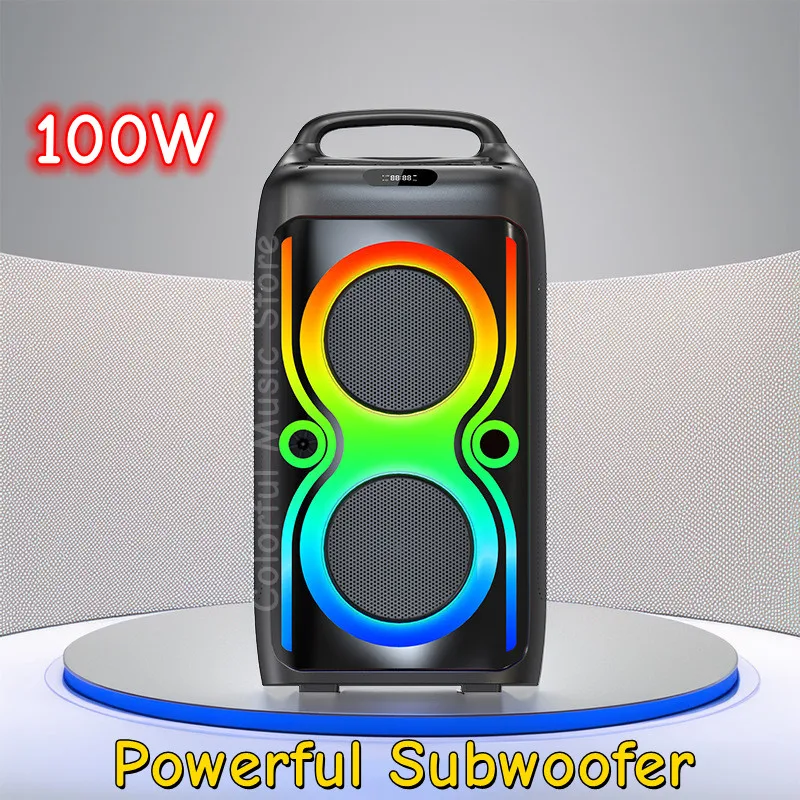 

Мощный портативный беспроводной Bluetooth-динамик мощностью 100 Вт оснащен бесплатным микрофоном и сабвуфером объемного звука для кинотеатра.