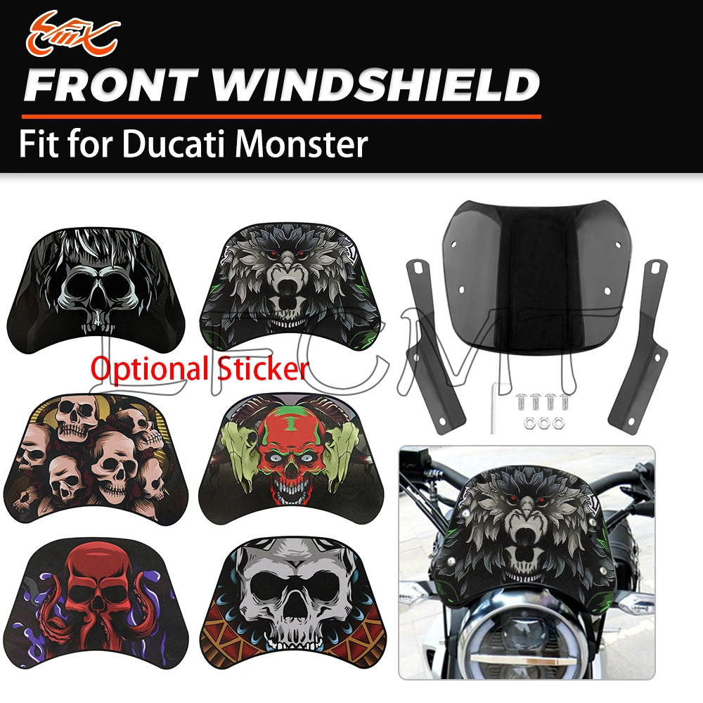 For Ducati Monster S2R S4R 400 600 900 1000 620 695 750 996 Motorcycle Windscreen Windshield Wind Screen Deflector With Sticker