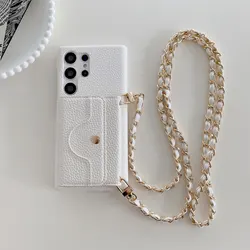 Luxury Leather Card Bag Case For Galaxy S20 S21 FE S22 S23 S23 S24 Plus Note 20 Ultra PU Fashion Litchi Skin Cover