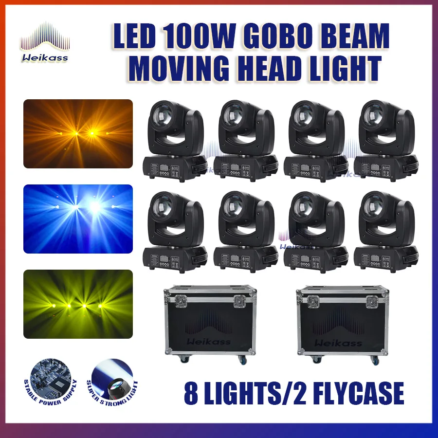 

8X Led Beam Moving Head 100W Spot Light Gobo Rotating Prism Effect DMX Controller Professional Dj Disco Wedding Bar Party Stage