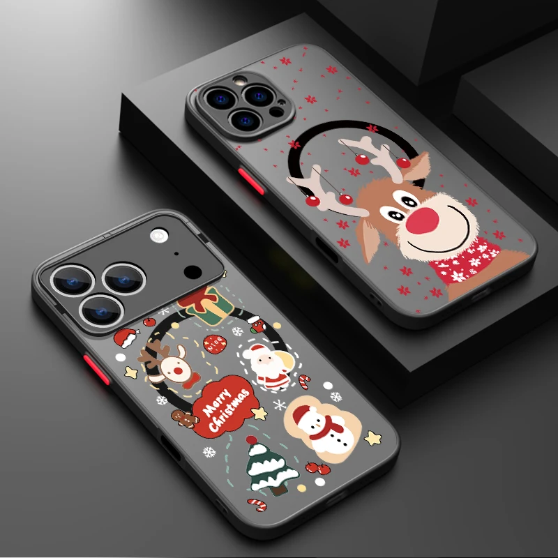 Magnetische Handyhülle mit Weihnachtsmuster für iPhone Air 16e 17 16 15 Pro Max 14 13 12 Pro 11 16 Plus, stoßfeste, matte Acryl-Abdeckung