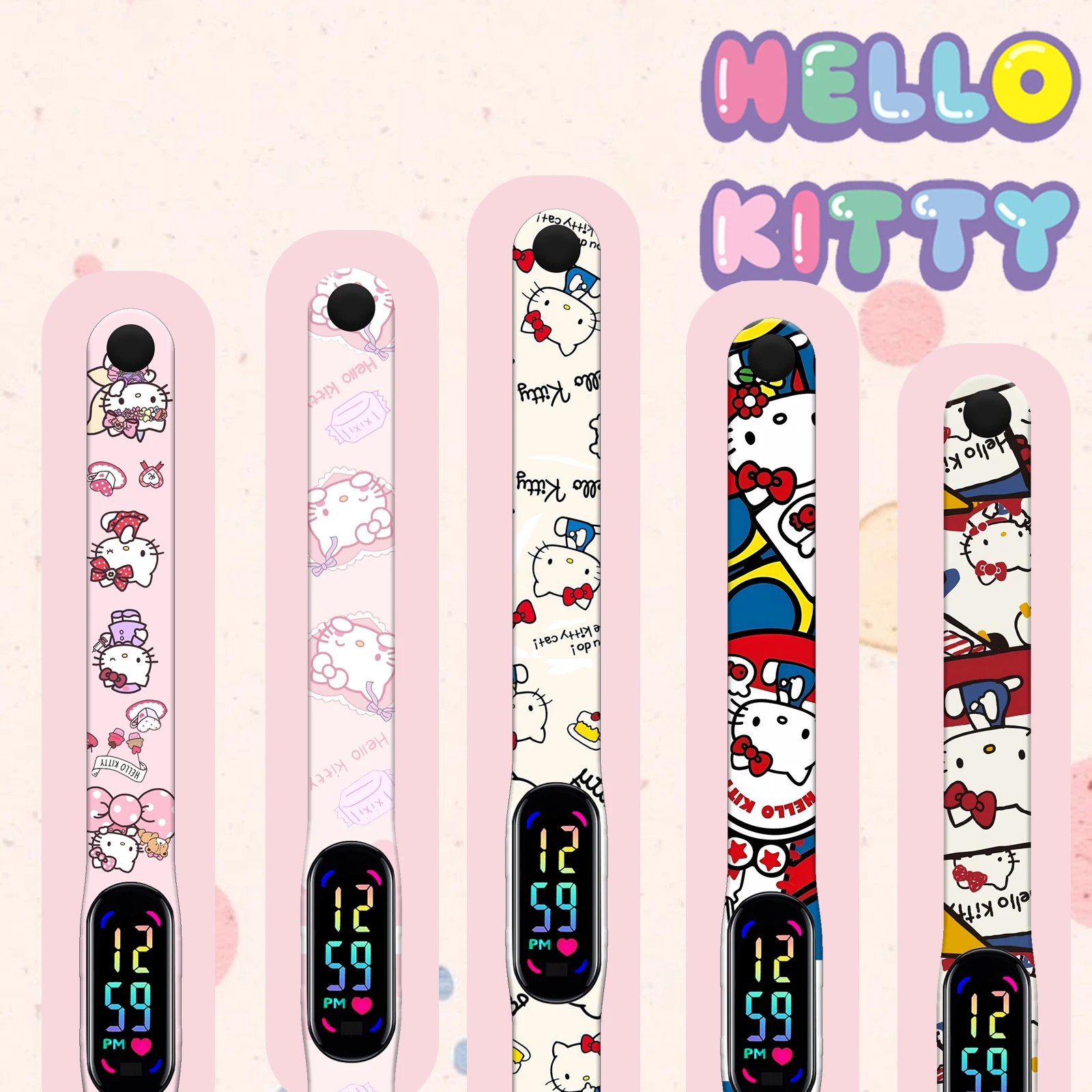 Sanrio Hello Kitty Printed Time Watch Cartoon Electronic Watch Smart Bracelet Figure Student Led Touch Calendar Screen Watch