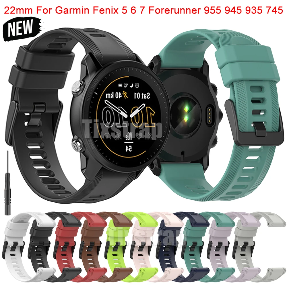 Garmin용 포트 실리콘 스트랩, Forerunner 945 955 945 935 745 스트랩, 시계 밴드 Fenix 5 6 교체 팔찌, 22mm