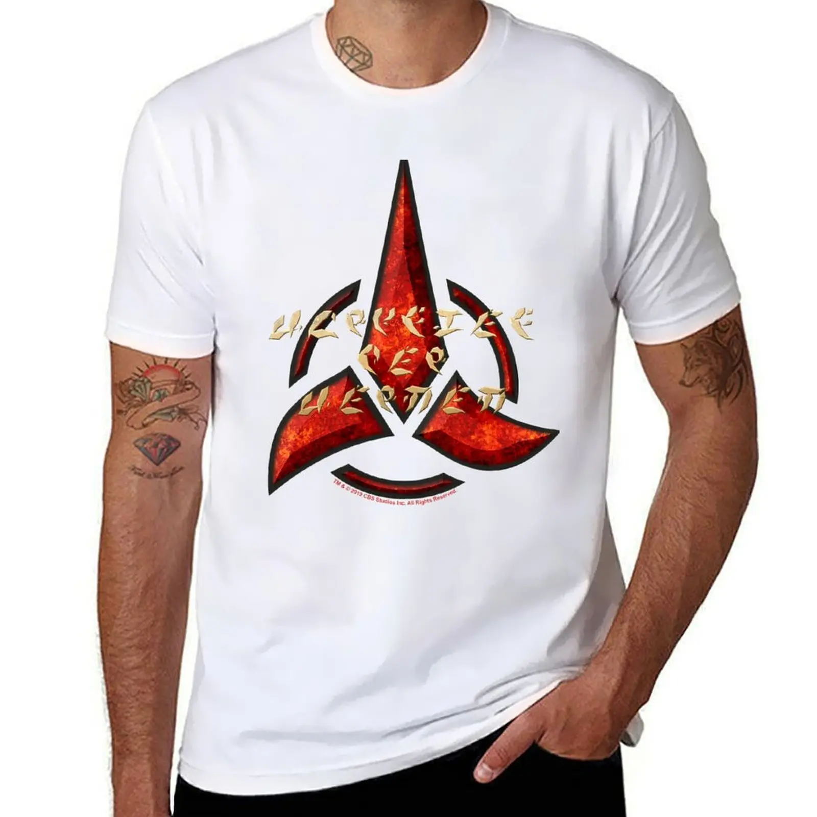 

Star Trek Discovery Klingon Symbol Text Overlay T-Shirt t shirt for man man t shirt cotton high quality T-Shirt