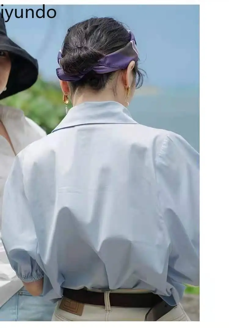 Witte damesblouse met korte mouwen 2025, zomer, nieuwe ontwerper, Franse stijl, vintage Hong Kong Vibe, elegante en trendy top