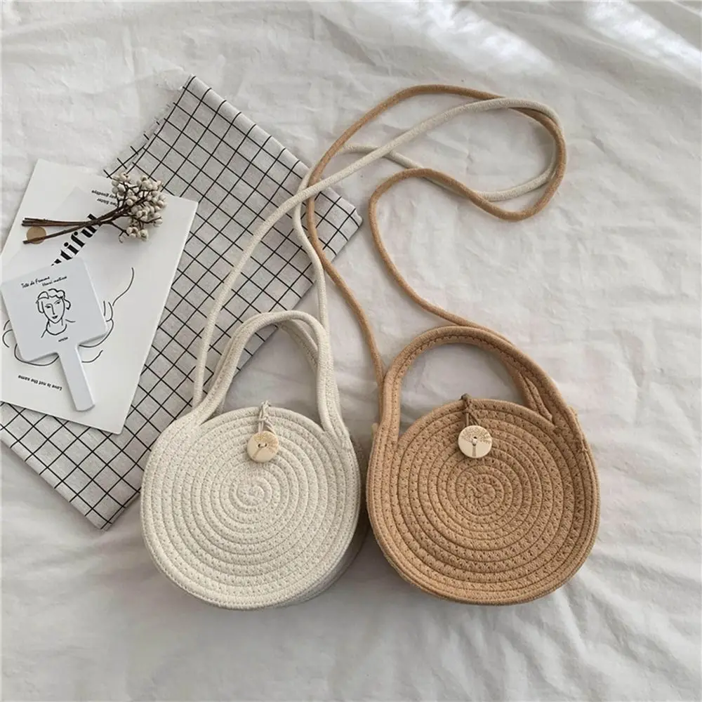 

Sweet Weave Straw Crossbody Bag With Button Casual Woven Bucket Bag Portable French Style Hand-woven Shoulder Bags Students
