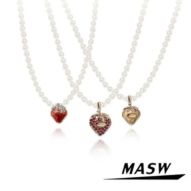 

MASW Original Design Pretty Simulated Pearl Red Strawberry Necklace For Women Girl Gift Fashion Jewelry Popular 2024 New