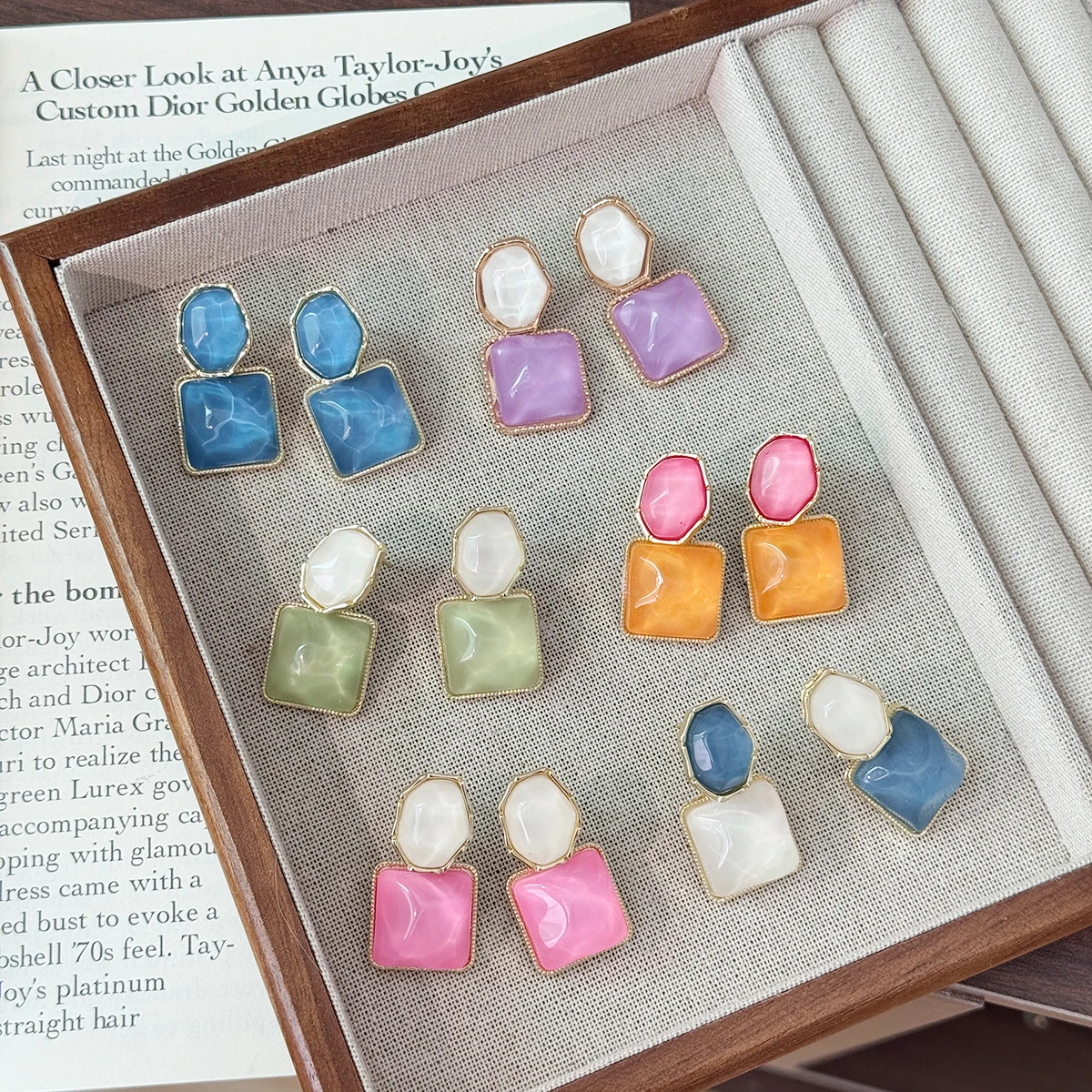 Women's Irregular Square Zirconia Oval Earrings, High-End Feel