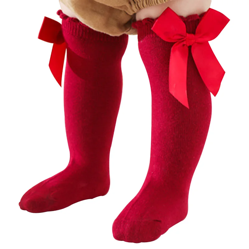 Baby Girl Knee High Socks Big Bow Toddler Kids Tall Long Cotton Tube Sock Blank Solid Color Child Casual Bowknot Style 0-5 Years