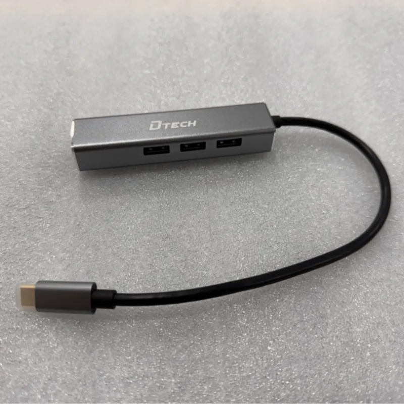 DTECH DT-3325 Type-C Ethernet Cable Converter 3 Port USB 3.0 Hub and Gigabit RJ45 Network Port