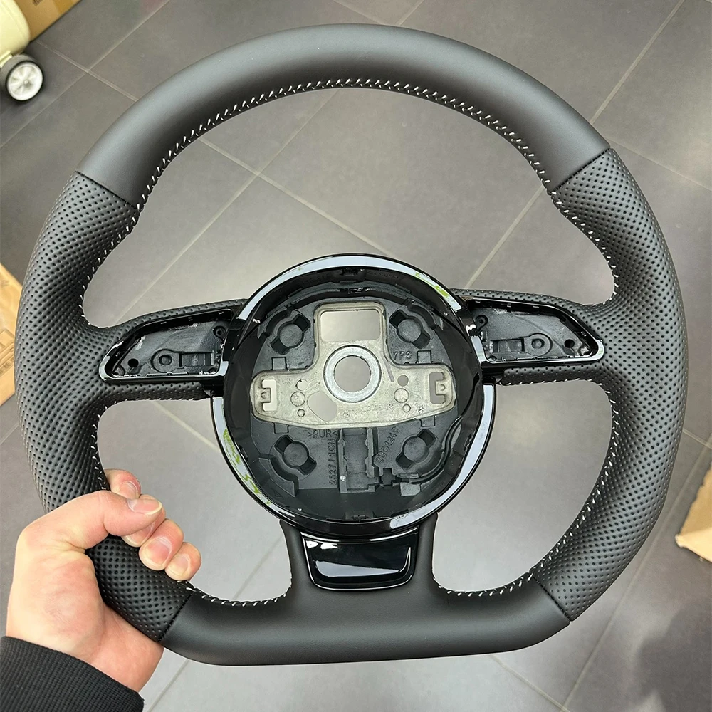 fully perforated semi-perforated steering wheel D-Shape Sport Steering Wheel for Audi A4 B8 A5  S3 S4 S5 Black Leather