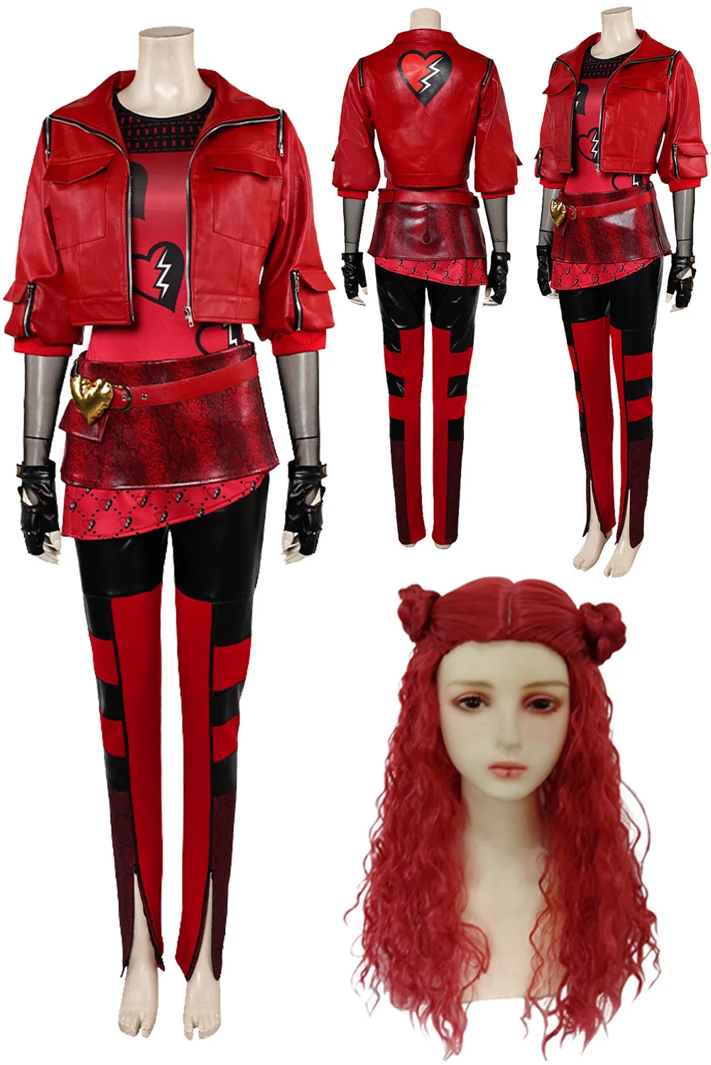 

Red Princess Cosplay Fantasia Costume 2024 Movie Descendants Rise Disguise Women Wigs Belt Gloves Outfits Halloween Party Suits