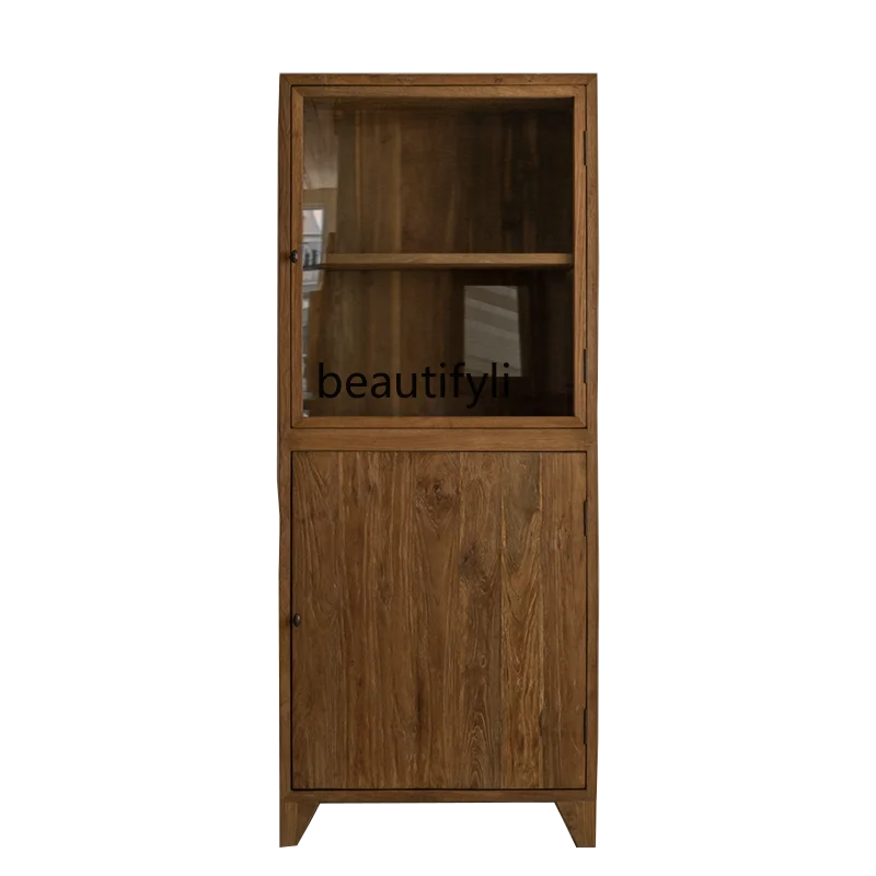 

yj Modern Style Solid Wood Showcase Japanese Style Log Hand Cabinet Single Bookcase