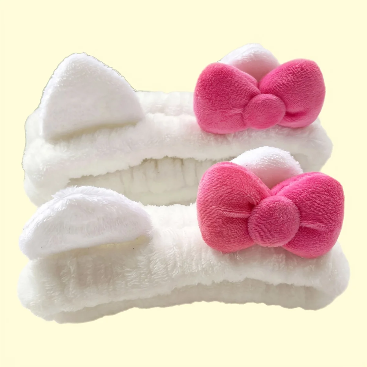

2-piece Set Cat Ear Headband, Bow, Fluffy, Perfect Headband for Shampooing,showering, and Skincare,casual Wear for Women At Home