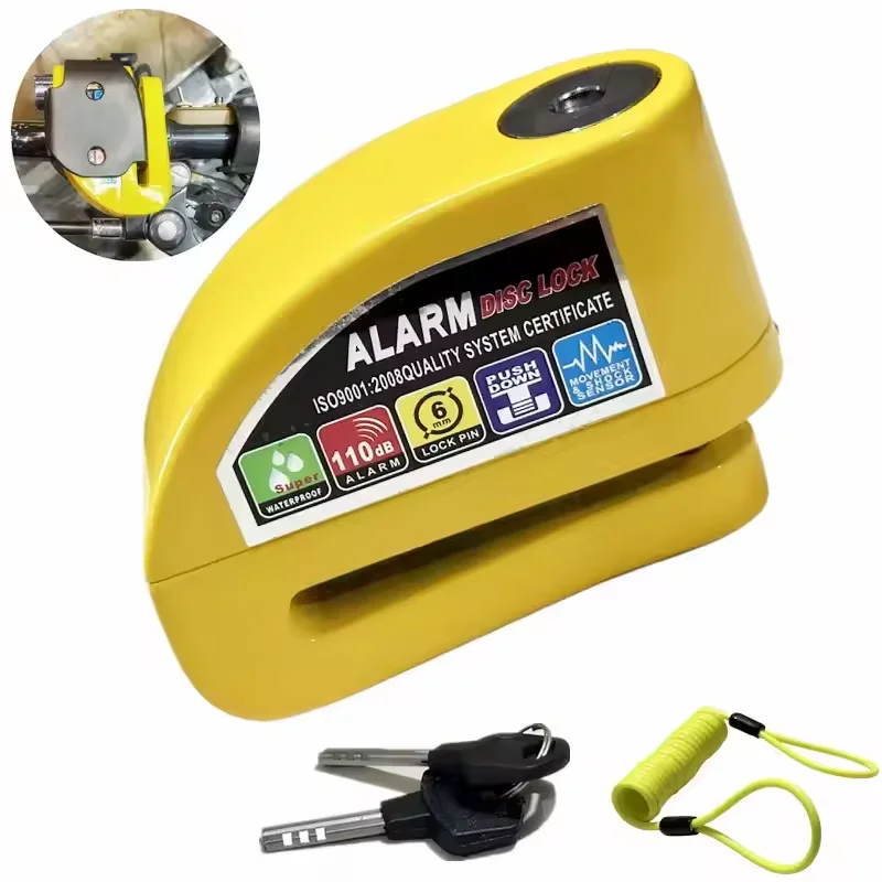 

Motorcycle Bicycle Lock Alarm Protection Padlock Waterproof Brakelock with Keys Safety Anti-Theft Scooter Wheel Disc Brake Locks