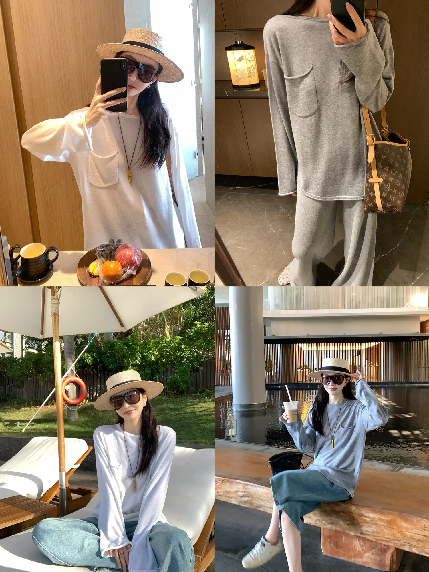 

Ультратонкая, приятная к телу шерстяная футболка с длинным рукавом, вязаная, с круглым вырезом, средней длины, в корейском стиле, свободного кроя, для повседневной носки