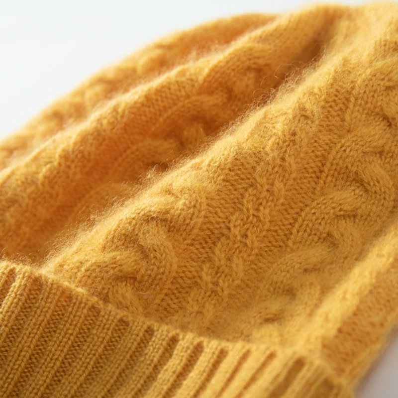 High-Quality Cashmere Hats Children's Winter Solid Color Knitted Twist Thick Children's Hats Warm Outdoor Hats Boys and Girls