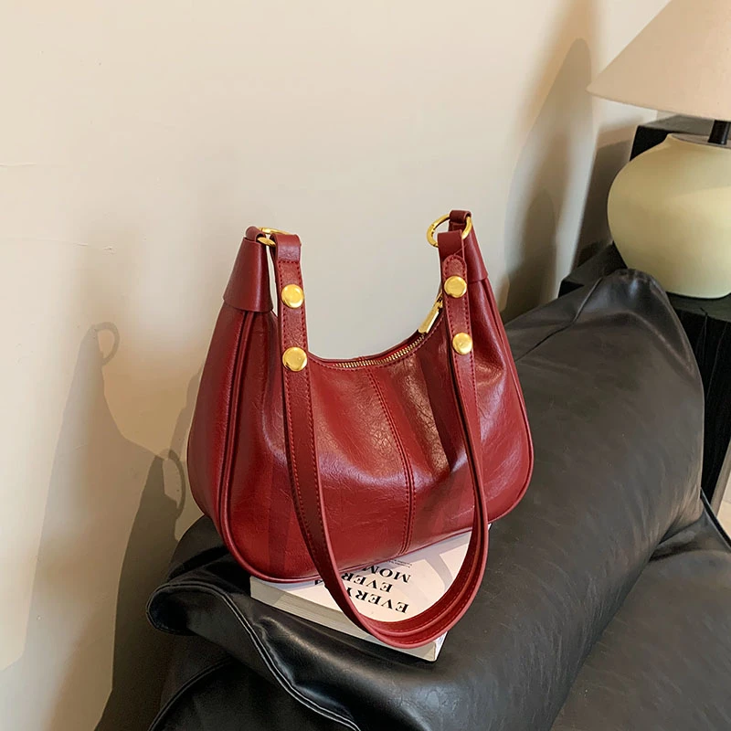 Bolsas de ombro e tiracolo PU para mulheres, com zíper, bolsas de luxo simples, estilo clássico versátil, moda casual, 2024