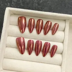 10Pcs Handmade Simple Fake Nail Mid-length Almond Press on False Nails Wearable Round Head Oval Full Cover Nail Tips