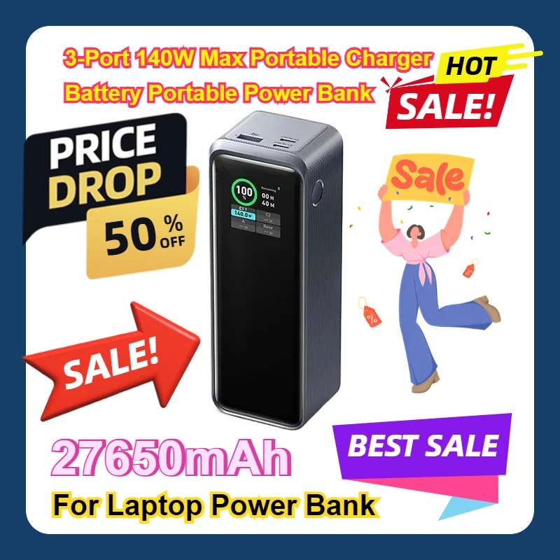 For Laptop Power Bank 27650mAh 3-Port 140W Max Portable Charger Battery Portable Power Bank Large Capacity 250W