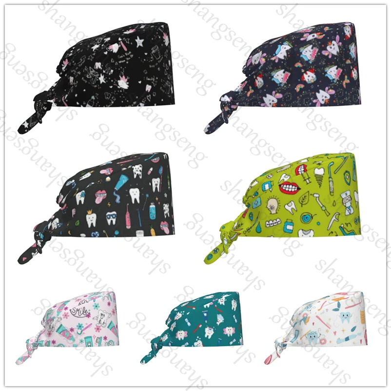 Dental care Cartoon Nurse Solid Hat Cap Operating Room Hat Female Doctor Hats Stomatology Button Cap Dustproof ICU Nurse Hat