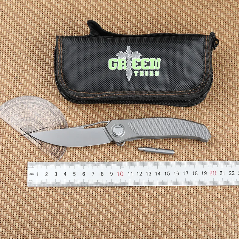 Cuchillo plegable de espina verde, mini hoja cuántica M390, aleación de titanio TC4, herramienta EDC multifuncional portátil para el hogar y al aire libre