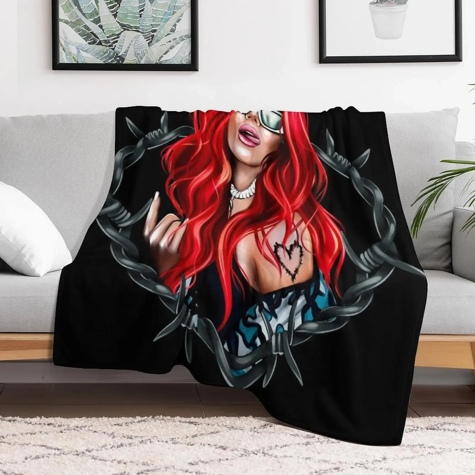 karol g bichota and heart tattoo, Karol red Bare Wire Heart, Bichota , New look with Red Hair Il Throw Blanket Vintage Blankets