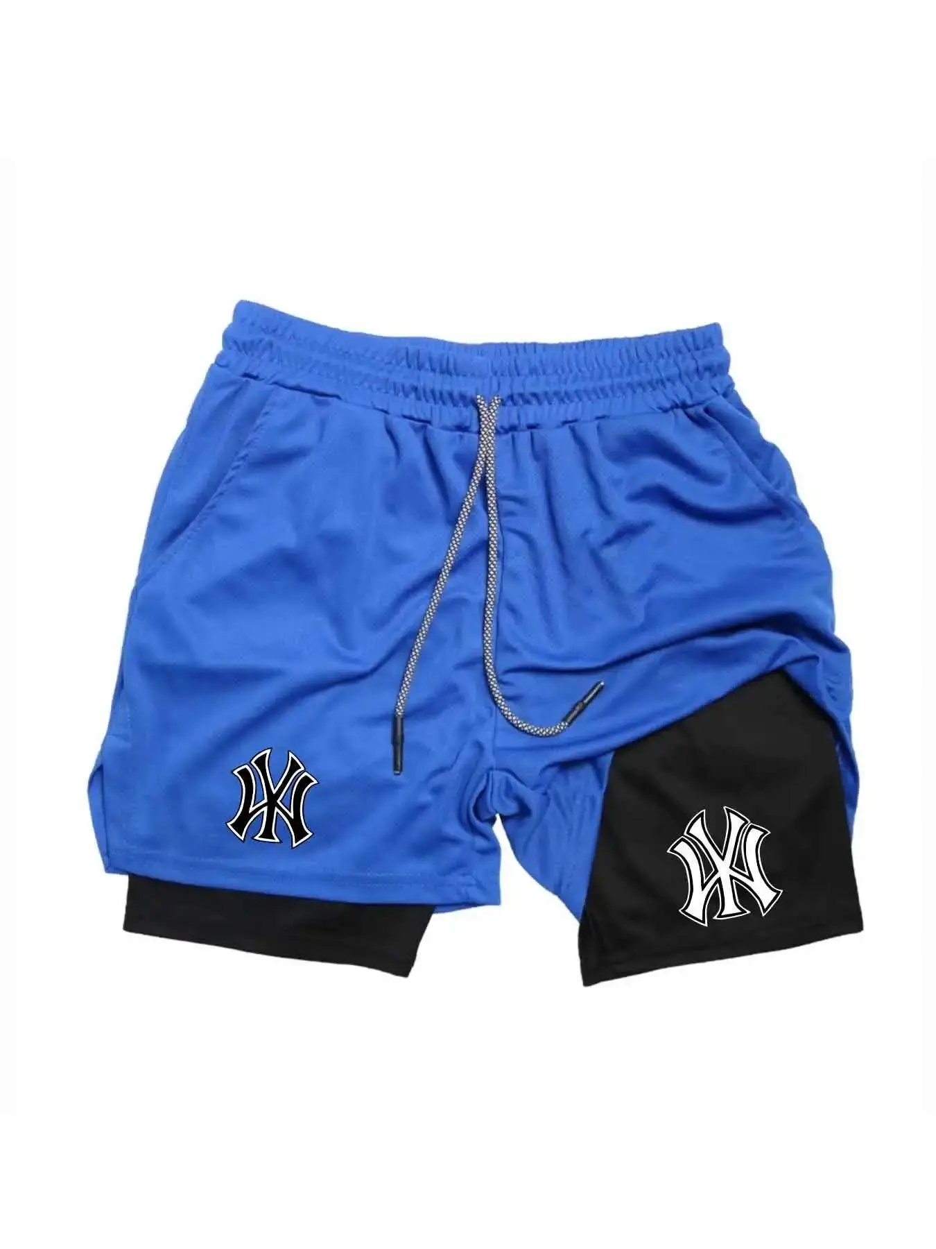 Men's sports shorts, printed pants, double-layer, quick drying, basketball, muscle, fitness
