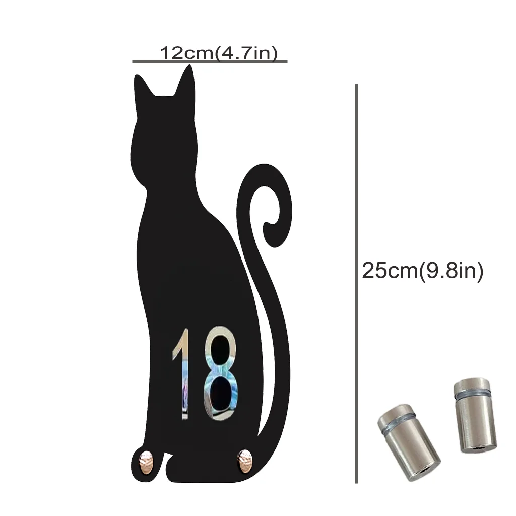 Personalized Acrylic Cat Design House Number Plate – Outdoor Address Sign for Fence or Wall, Durable Screw-Fixed Name Plaque