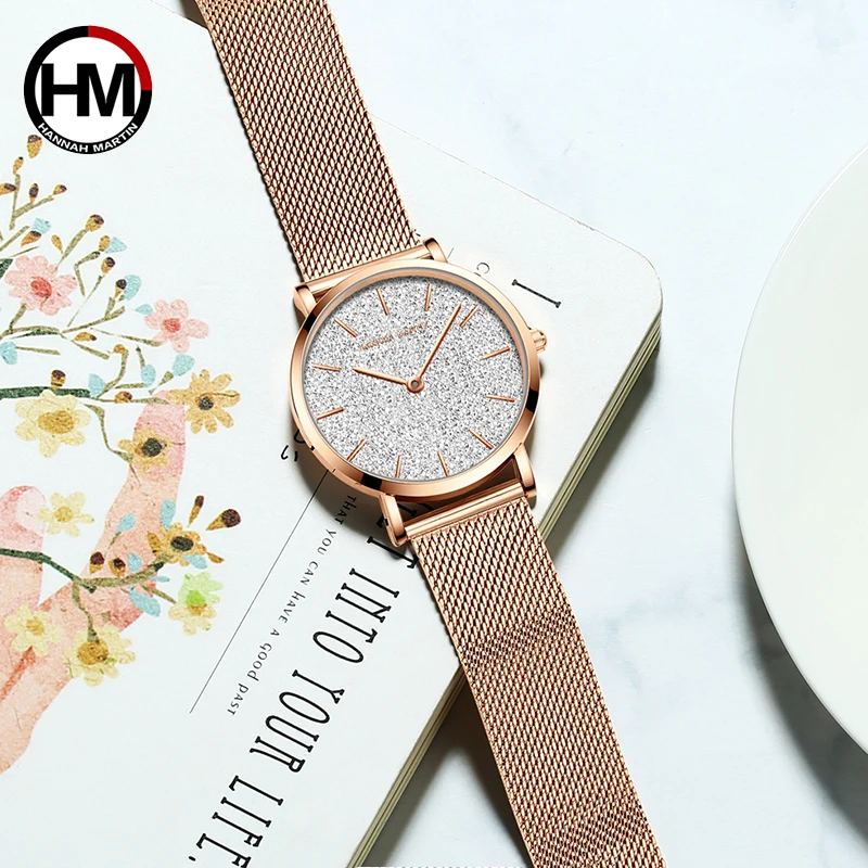 Top Brand Hannah Martin Women Watch Luxury Rose Gold Women Watches Stainless Steel Ladies Bracelet Watch Clock Gift Watch