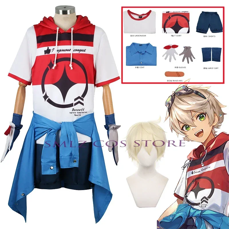 SN88 Cosplay Anime Impact Cosplay Bennett Uniform Suit Wig Shirt Shorts Set Halloween Outfit for Men % #2 @