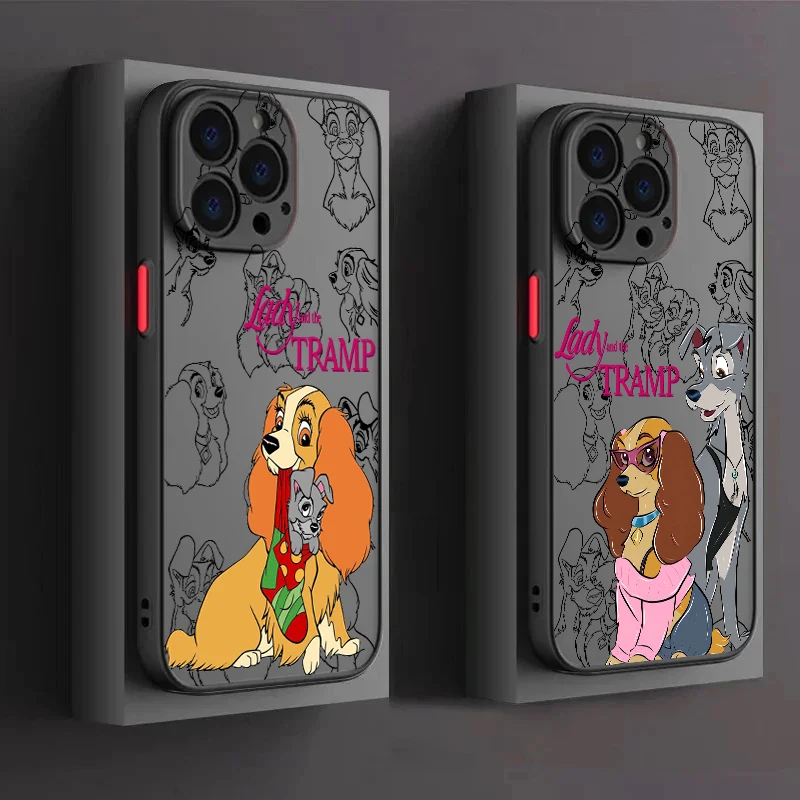 Disney Lady And The Tramp Frosted Translucent For Apple iPhone 16 15 14 13 12 11 XS XR X Pro Max Plus Mini Funda Phone Case