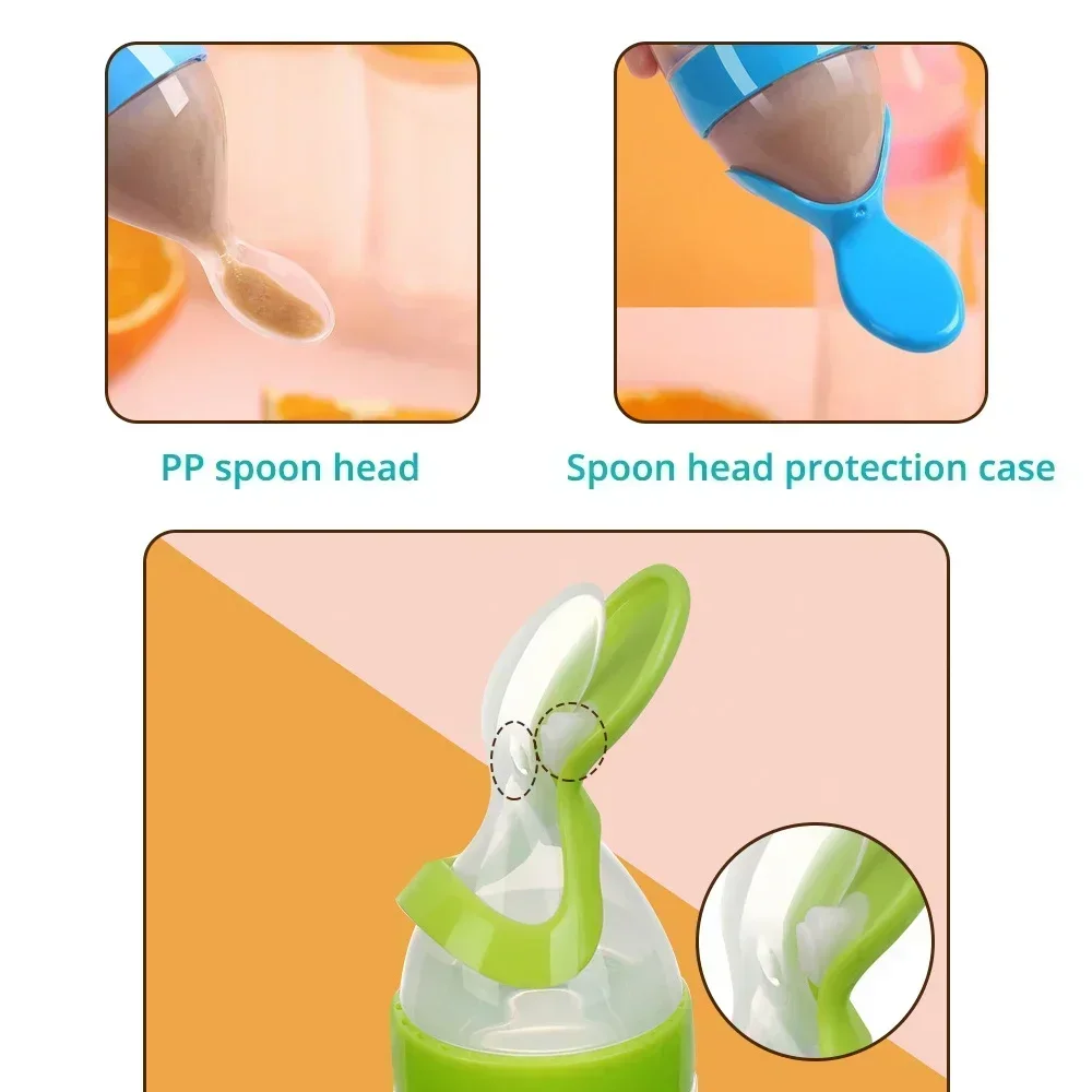 Safe Useful Silicone Baby Bottle with Spoon Newborn Baby Pacifier Training Feeding Infant Food Supplement Feeder Baby Gadgets