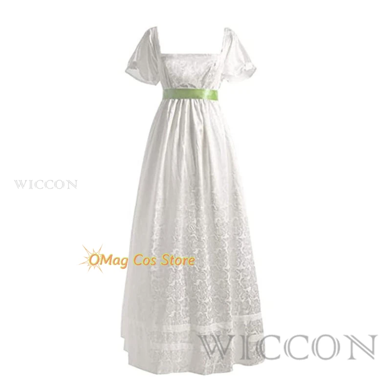 White Square Neck Regency Corset Dress For Women Vintage Edwina Medieval Outfit Halloween Cosplay Carnival Themed Party Costume