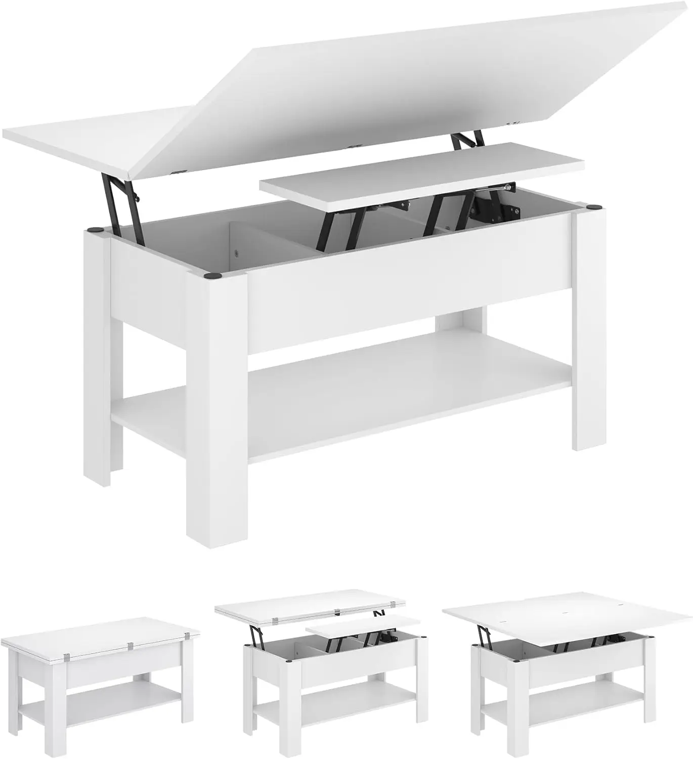 Centro Regulable en Altura, Almacenamiento Oculto, 3 en 1, Multifunción, Mesa de Salón, Mesa de Café, Compartimento