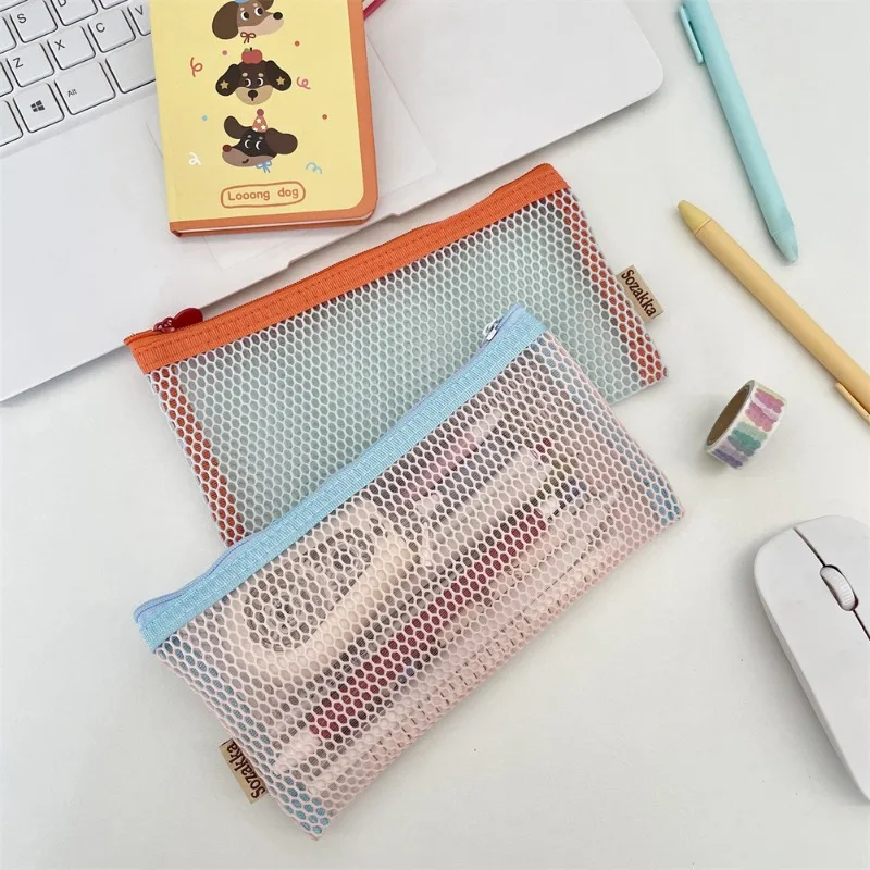 

Fashion Large Capacity Color-Block Pencil Case Cosmetic Makeup Organizer Bag Portable Stationery Bag Students School Supplies