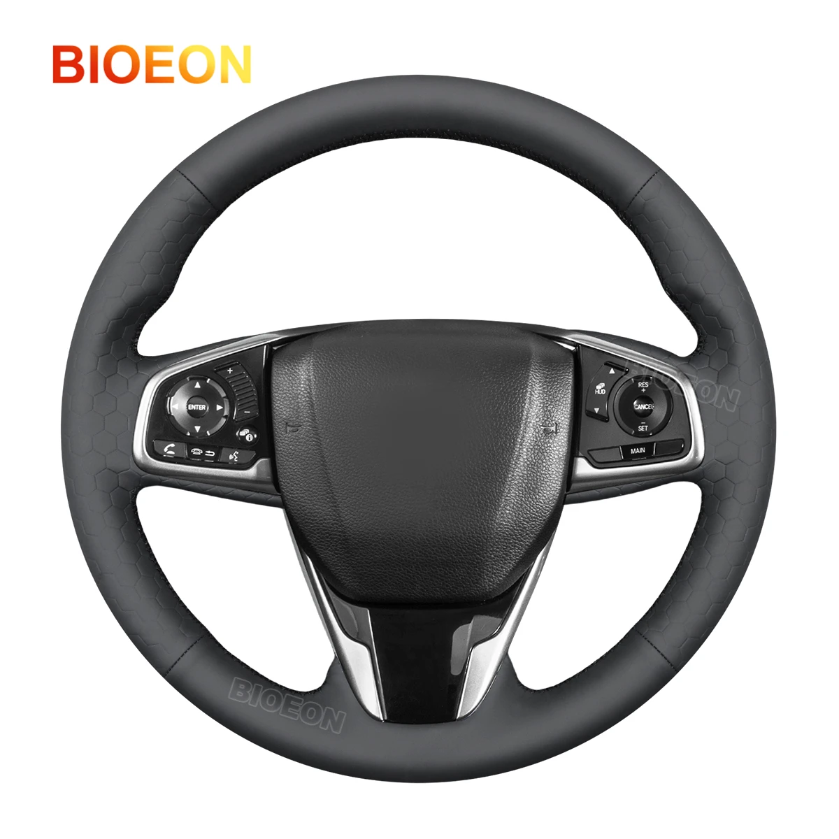 Bioeon Black Hive Leathe Car Steering Wheel Cover for Honda Civic 10 2016-2021 / CR-V CRV 2017-2021 / Clarity 2018-2021