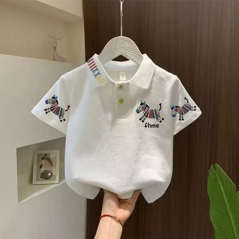 Children's Pure Cotton PoLo Shirt Boys' Summer Korean Version Trendy Cartoon T-shirt