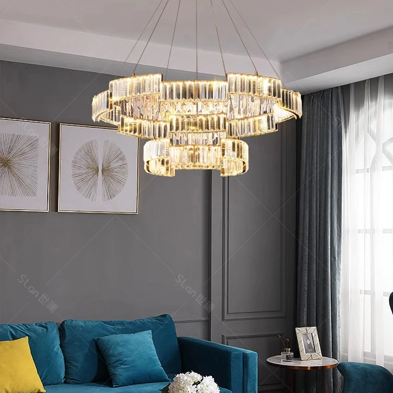 Modern Crystal Chandelier for Home Decoration, Stair Pendant Lamp, Living Room Pendant Lights, Iluminação Interior