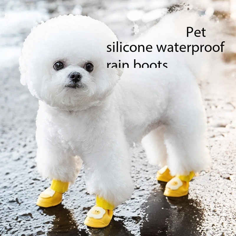 

New dog waterproof cute egg zip siliconerain boots small and medium-sized dog wear-resistant and non-slip pet shoes on rainydays