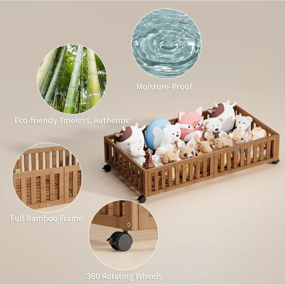 

Бамбуковое хранилище под кроватью на колесах | Органайзер на колесиках для обуви, одеял, игрушек, одежды, 2 шт. (33,07 дюйма × 16,54 дюйма)