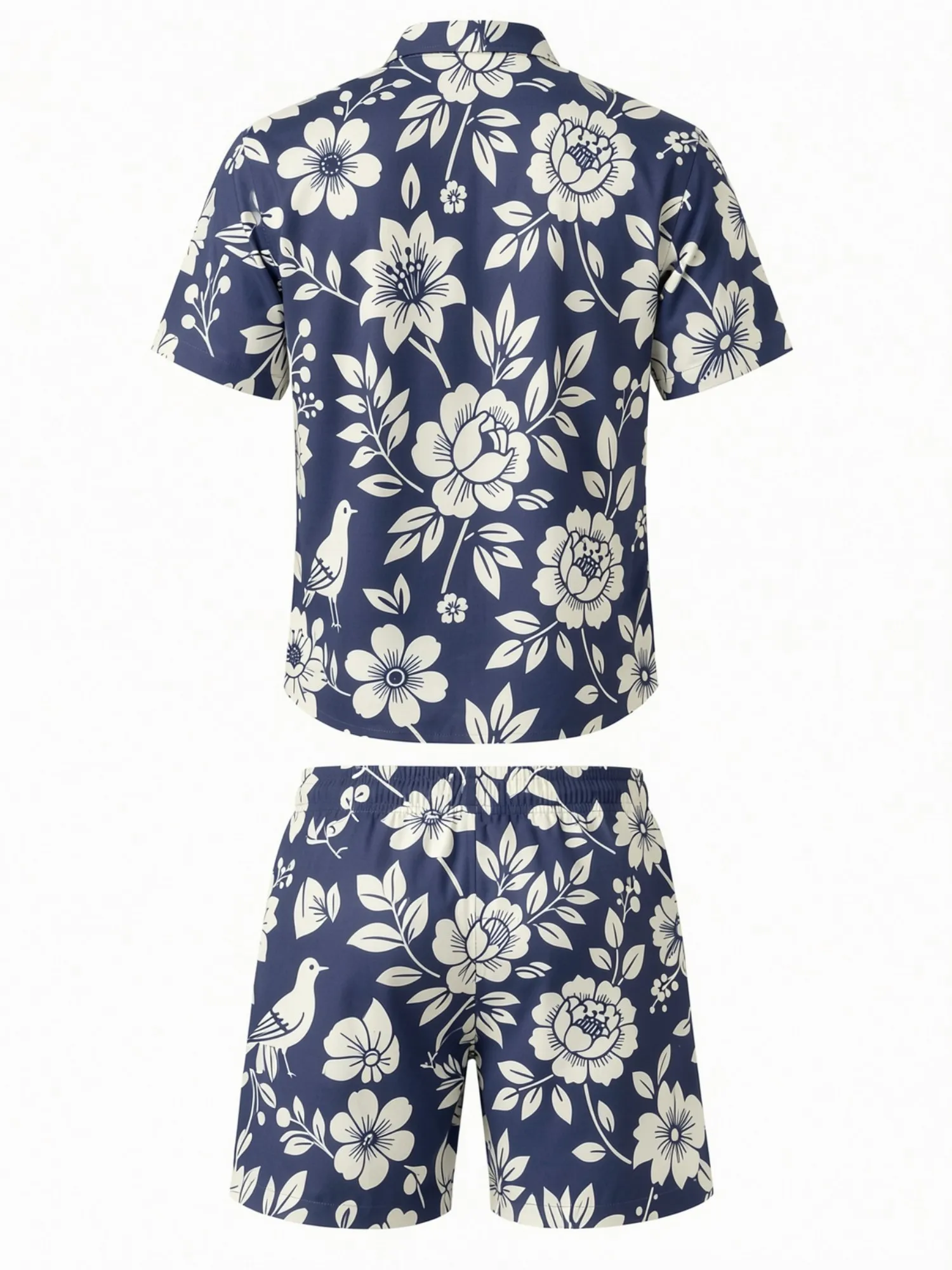 Mens Floral Short Sleeve Shirt and Drawstring Shorts Set Beach Vacation Casual Beach Two Piece Casual Resort Outfit Vacationwear - view 3