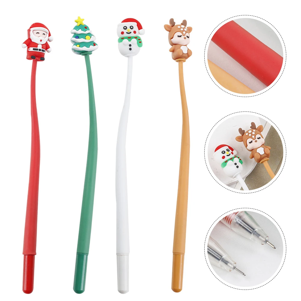 

4 Pcs Christmas Cartoon Pen s Journaling Supplies Girl Elk Shape Writing Pens Silica Gel Cute
