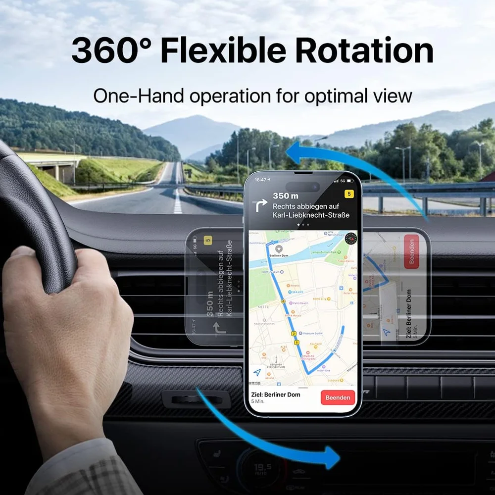 Magnetic wireless car charger holder with LED light vent, compatible with all Qi-compatible phones including iPhone. view 6
