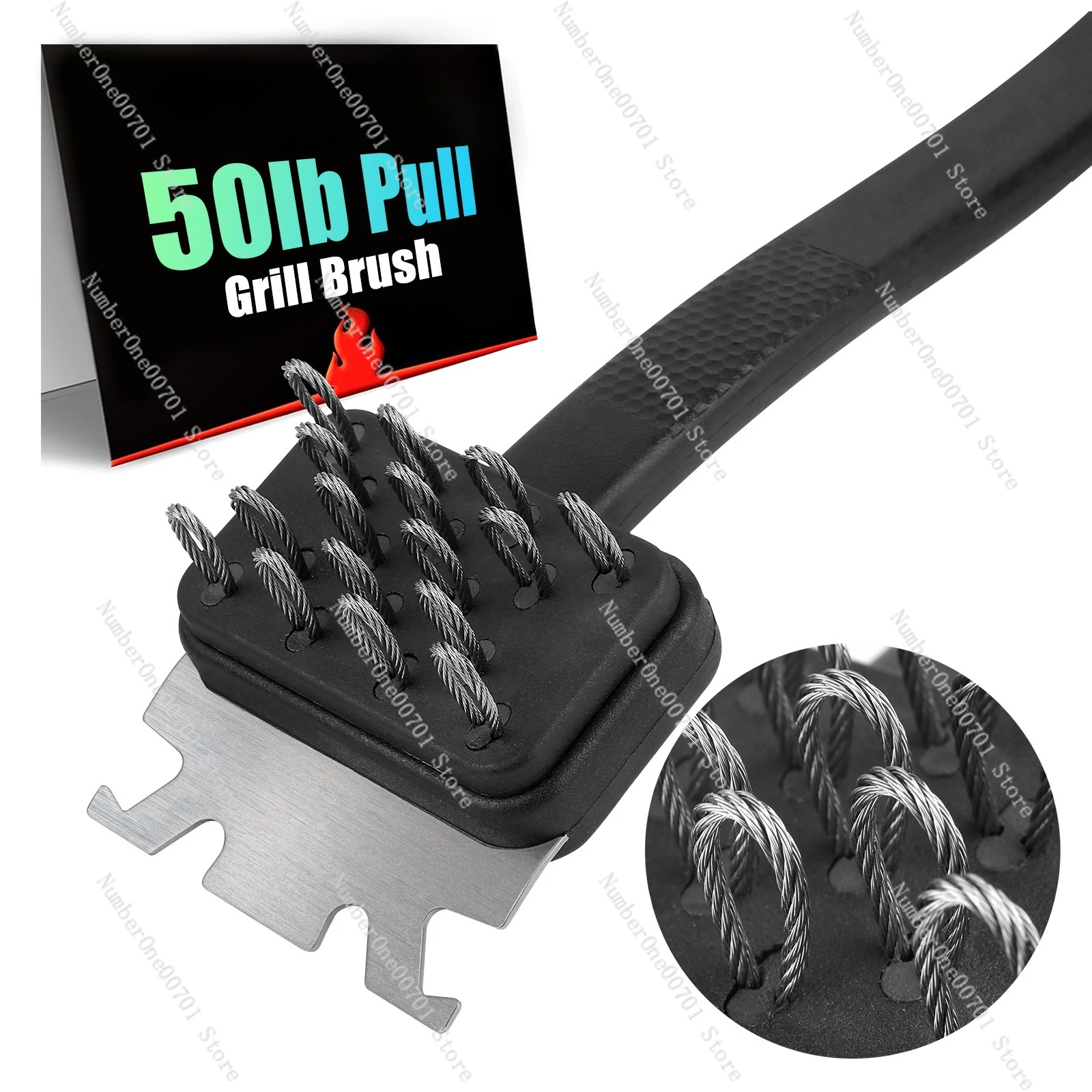 304 Stainless Steel Grill Brush, BBQ Scraper with Exposed Wire Brush Head, Heavy Duty Grill Grate Cleaner for Barbecue