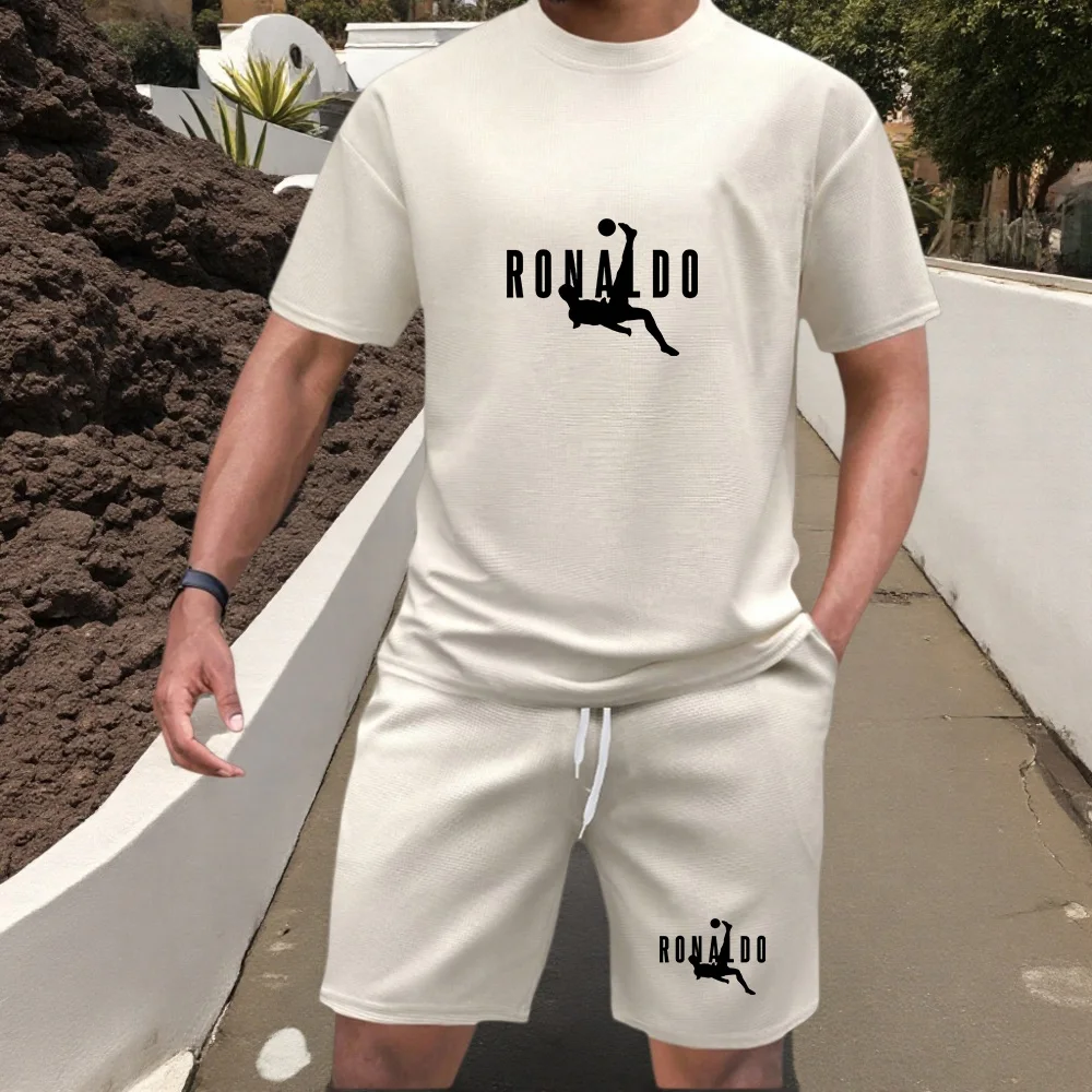 

2026 Men's Sports Set Casual T-shirt and Shorts Loose and Comfortable Summer Waffle Set Jogging Set