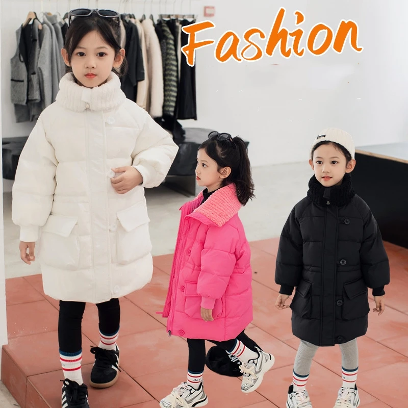 

Girls Down Coat Jacket Cotton Windbreak 2023 White Warm Plus Thicken Winter Skiwear Ten Degrees Below Zero Children's Clothing