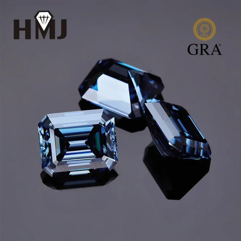 

Loose Moissanite Stones Emerald Cut D Color Blue Green VVS1 with GRA Certificate 0.5ct-4ct Gemstones for DIY Jewelry Making